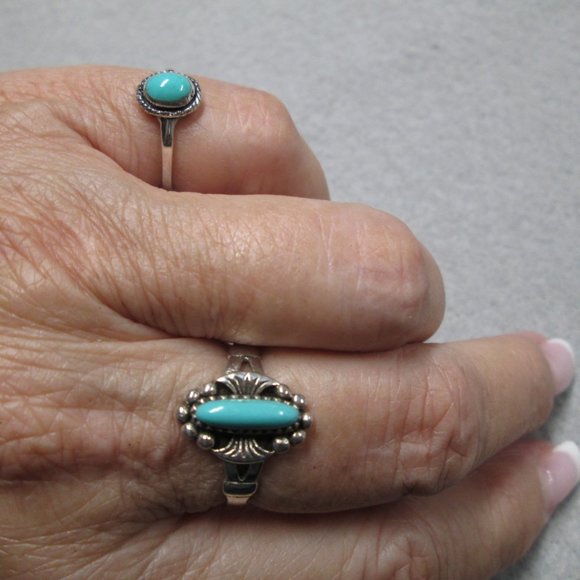 Native Dainty 925 Sterling Silver TURQUOISE Style Ring> Minimalist, Non Tarnish - Picture 2 of 5